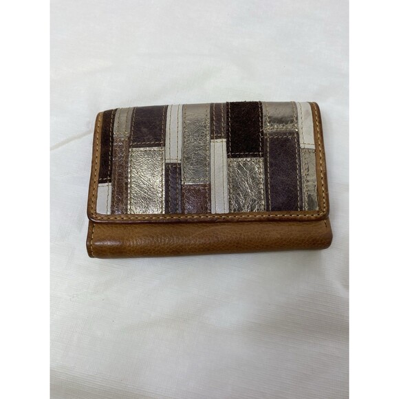 Vtg Fossil Genuine Leather Wallet Brown & Multi-Color Patchwork Tri-fold So Soft - Picture 1 of 6